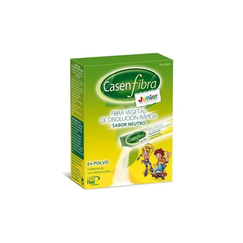 Box of Casenfibra Casen Junior Fiber 2.5g, 14 envelopes, by Jag Couture London New York, showing the product packaging.
