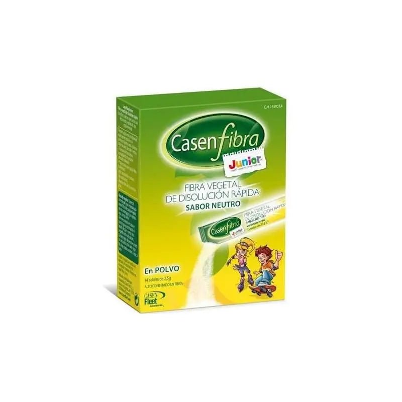 Box of 14 Casenfibra Casen Junior Fiber 2.5g envelopes from Jag Couture London New York, showing individual fiber envelopes.