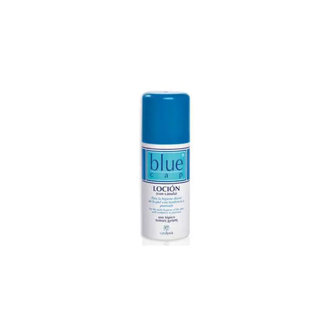 Blue cap lotion bottle from Jag Couture London's Catalysis line, 100ml, featuring sleek packaging and blue design elements.