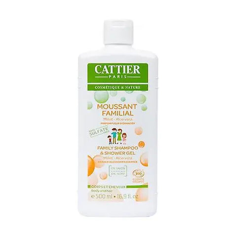 Cattier Paris shower gel and shampoo set in 500ml bottles, natural skincare products with gentle, nourishing formula.