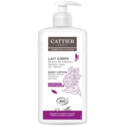 Hydrating Cattier Paris Leche Corporal moisturizer in a 500ml bottle, displayed with branding from Jag Couture London New York.