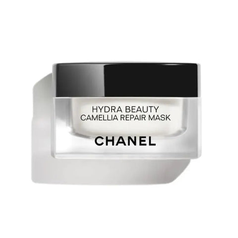 Chanel Hydra Beauty Camelia Repair Mask 50g, a luxurious skincare mask with camelia extract, displayed in a sleek jar.