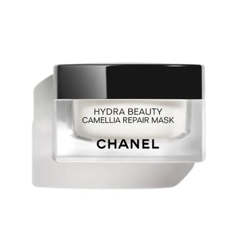Chanel Hydra Beauty Camelia Repair Mask 50g, a luxurious skincare mask in a jar with a sleek design, from Jag Couture London New York.