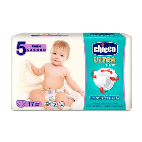 Chicco Airy Nappy size 5 for 11-25kg, designed for comfort and protection, in a colorful diaper with adjustable tabs.