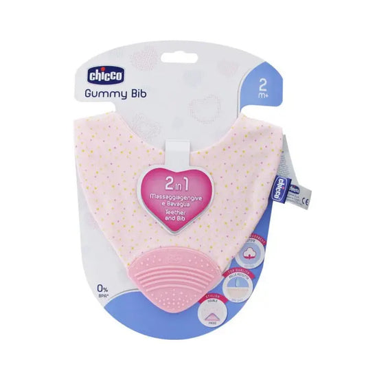 Chicco Gummy Bib Teething Ring with Bib 2 In 1 Pink 2m+ Jag Couture London - New York