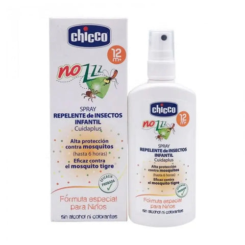 Chicco insect repellent spray 100ml by Jag Couture London New York, featuring a blue and white spray bottle with clear label.