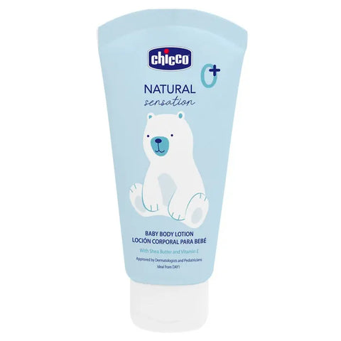 Chicco Natural Sensation Baby Body Lotion 150ml bottle, gentle moisturizer for delicate infant skin, by Jag Couture London New York