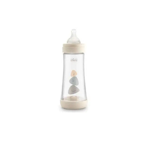 Chicco Perfect5 300ml silicone baby bottle in neutral color, designed for 4 months and older, by Jag Couture London New York