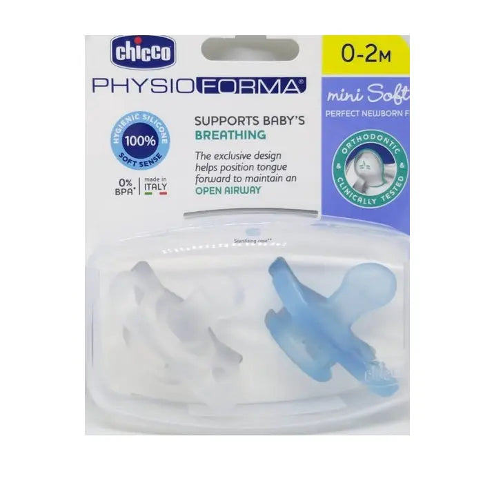 Chicco PhysioForma Mini Soft Blue Silicone Suck 0-2Meses 2 Units Jag Couture London - New York