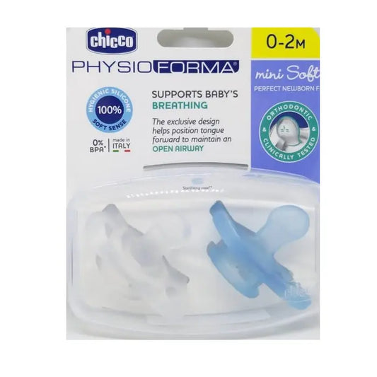 Chicco PhysioForma Mini Soft Blue Silicone Suck 0-2Meses 2 Units Jag Couture London - New York