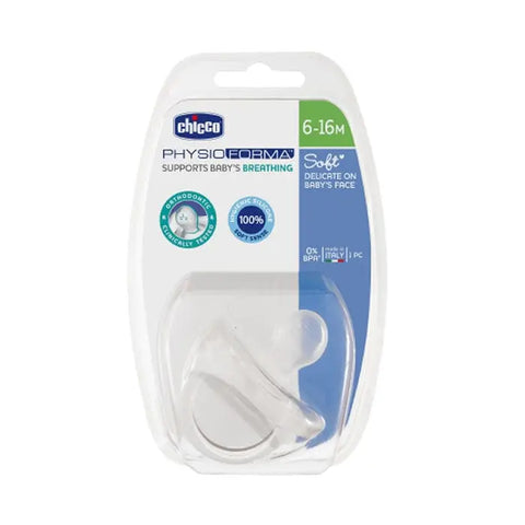 Chicco Physioforma silicone pacifier for 6-16 months, single unit, designed to soothe and comfort infants.