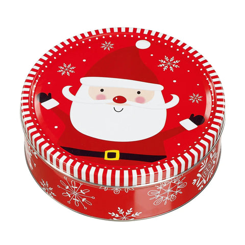 Three festive Christmas tins of Danish cookies with holiday-themed designs by Jag Couture London New York.
