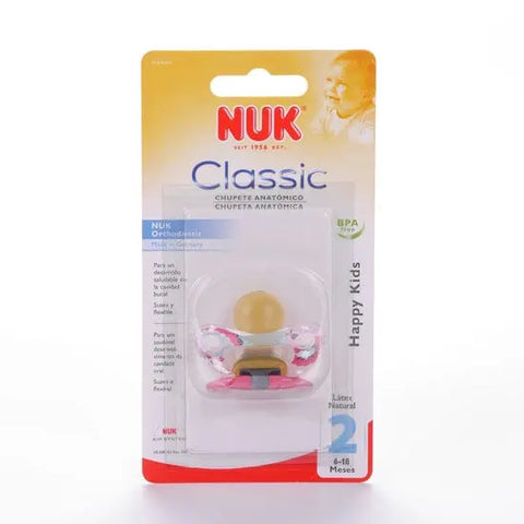 Latex Nukete T2 pacifier by Nuk, featuring a comfortable silicone nipple and colorful design, from Jag Couture London and New York.