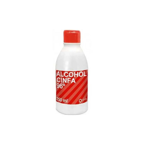 Bottle of Cinfa Alcohol 96 C Ind 250ml by Jag Couture London, featuring clear liquid and label on the white bottle.
