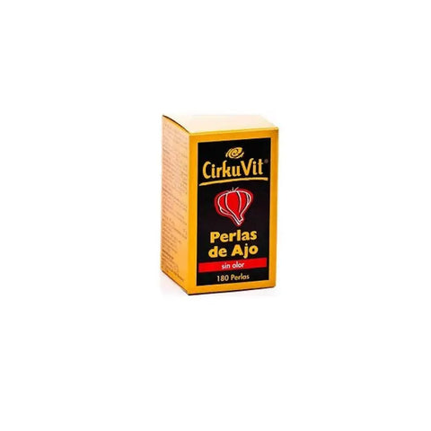 Bottle of Cirkuvit Extra Strong 180 garlic pearls supplement by Jag Couture London New York, showing the product label.