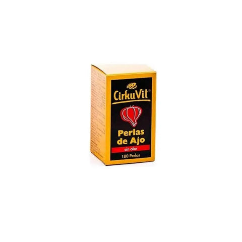 Cirkuvit Extra Strong 180 Garlic Pearls supplement by Jag Couture London New York, showing close-up of garlic pearl capsules