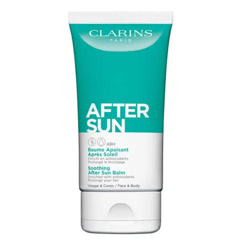 Clarins After Sun Soothing Balm for face and body, 150ml, with gentle, hydrating formula for post-sun skin relief.