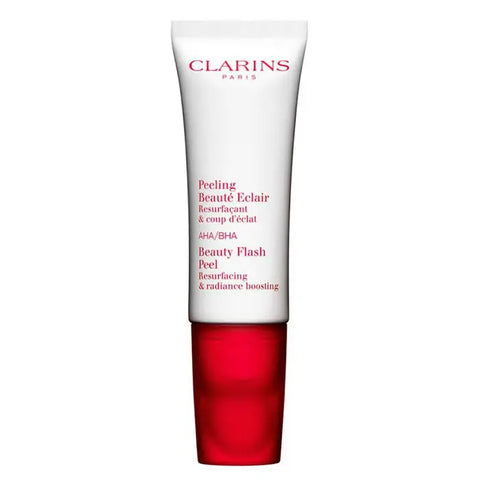 Clarins Beauty Flash Peel 50ml bottle, skin exfoliation and brightening treatment, with branding from Jag Couture London New York
