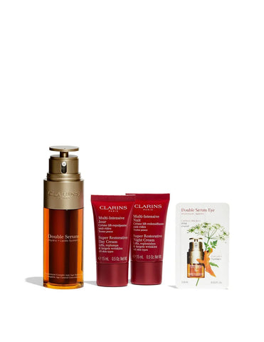 Clarins Cof Doble Se 50 M daytime and nighttime moisturizer in a jar, with a sleek packaging design, by Jag Couture London New York