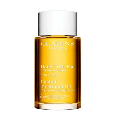 Clarins Contour Treatment Oil for contouring and strengthening, 100ml, displayed in a sleek bottle with elegant packaging.