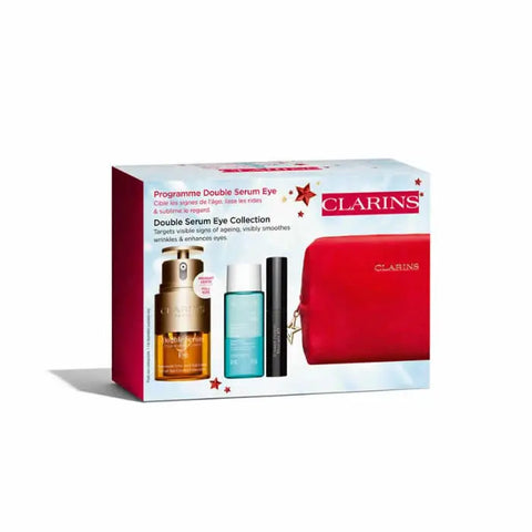 Set of four Clarins Double Serum Eye 20ml bottles, featuring the iconic skincare product from Jag Couture London New York.