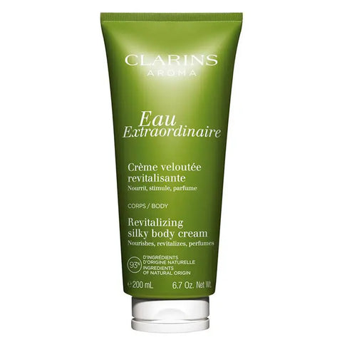 Clarins Eau Extraordinaire Body Cream in 200ml jar, featuring a luxurious skincare formula with elegant packaging.