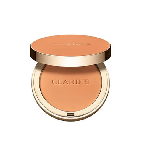 Clarins Ever Matte Compact Powder in shade 05 Medium Deep, featuring a pressed powder case with brand logo and smooth surface.