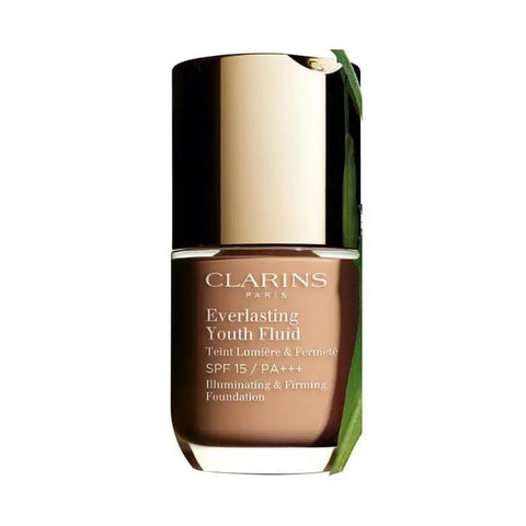 Clarins Everlasting Youth Fluid Foundation SPF15 in shade 110 Honey, 30ml bottle with a sleek design from Jag Couture London.