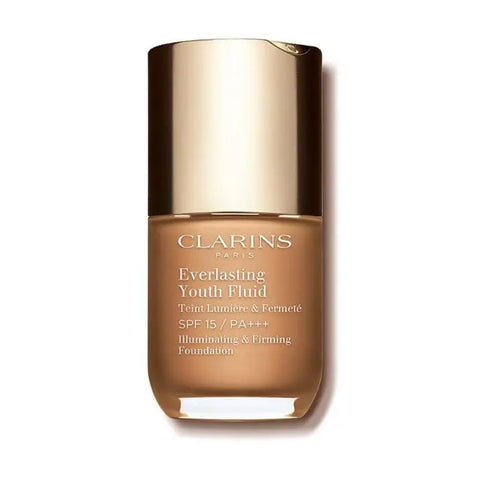 Clarins Everlasting Youth Fluid Foundation SPF15 in shade 114 Cappuccino, 30ml bottle with foundation and brand label.