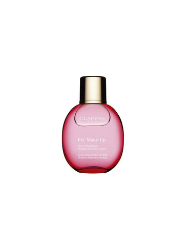 Clarins Fix Make Up hydrating spray in 50ml bottle, designed to refresh, soothe, and set makeup, with packaging featuring the Clarins branding.