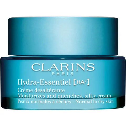 Clarins Hydra-Essentiel Silky Cream 50ml jar, hydrating skincare product with a sleek container.
