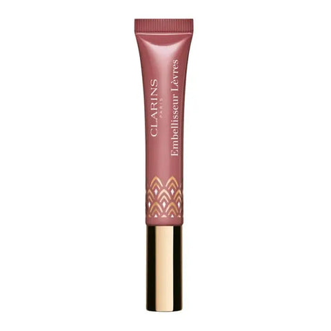 Clarins Instant Light Natural Lip Perfector in 16 Intense Rosewood, showcasing a glossy lip with a subtle rosewood tint.