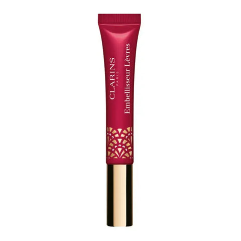 Clarins Instant Light Natural Lip Perfector 18 Intense Garnet in a sleek tube, showcasing the rich red lip gloss shade.