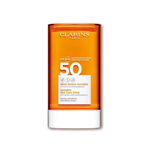 Clarins Invisible Sun Stick SPF50 17g, a skincare product from Jag Couture London New York, shown in a sleek compact stick.