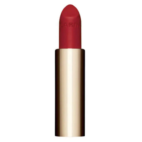 Clarins Joli Rouge Velvet La Recharge 754V Deep Red lipstick in 3.5g with sleek packaging, showcased on a neutral background.