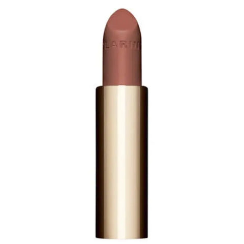 Clarins Joli Rouge Velvet La Recharge in Sandy Pink 3.5g, with the sleek lipstick bullet and elegant packaging.