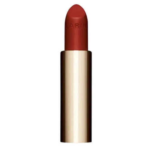 Clarins Joli Rouge Velvet La recharge 771V Dahlia Red lipstick in 3.5g with sleek packaging, displayed on a neutral background