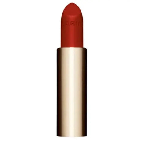 Clarins Joli Rouge Velvet La recharge 782V Bell Pepper lipstick in 3.5g with vibrant red-orange shade, shown in a sleek tube.