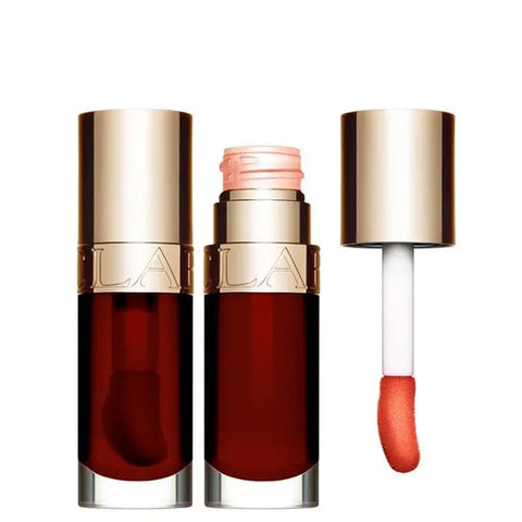 Clarins Lip Comfort Oil in shade 09 Chocolate, 7ml, featuring a glossy lip oil from Jag Couture London New York.