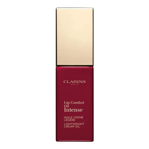 Clarins Lip Comfort Oil Intense in shade 08 Intense Burgundy, glossy lip oil in a clear tube with a brush applicator.
