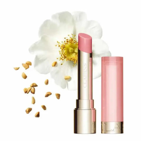 Clarins Lip Oil Balm in Pale Pink, 2.9g, with a glossy finish and hydrating formula, displayed in a compact tube.