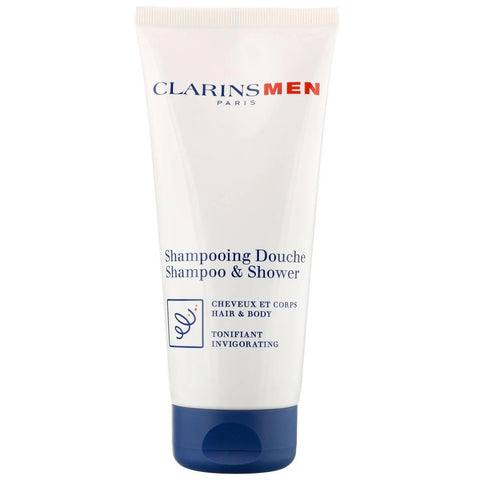 Clarins Men Total Shampoo 200ml in a sleek bottle, designed for men's hair care by Jag Couture London New York.