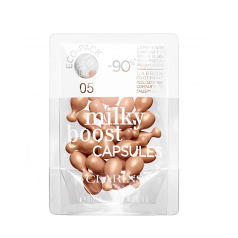 Clarins Milk Boost Refill capsules in a container, designed for skin nourishment by Jag Couture London New York.