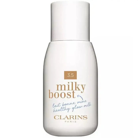 Clarins Milky Boost 3.5 50ml skincare bottle, displayed with branding from Jag Couture London New York.
