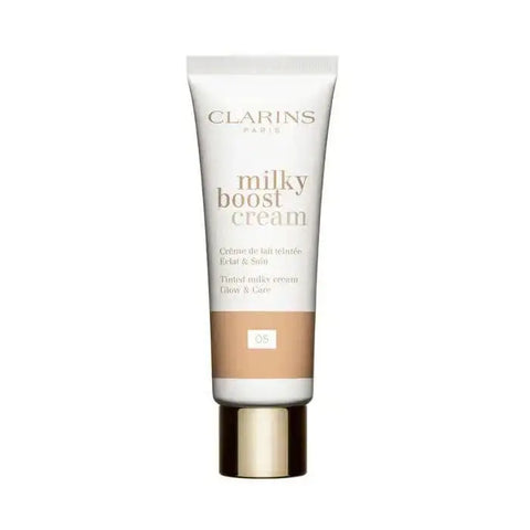 Clarins Milky Boost Cream 05 in 45ml jar, with sleek packaging, by Jag Couture London New York, showing the skincare product.