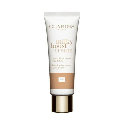 Clarins Milky Boost Cream 06 in a 45ml jar, featuring a smooth, creamy texture and elegant packaging from Jag Couture London New York