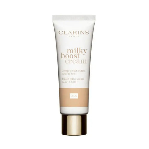 Clarins Milky Boost Cream 3.5 oz jar, hydrating skincare product from Jag Couture London New York, with a sleek light-colored container.