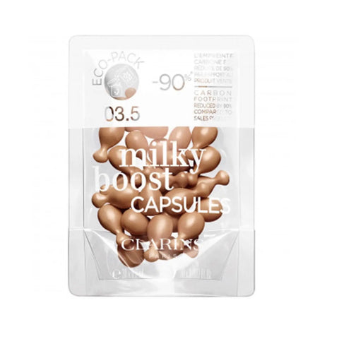 Clarins Milky Boost capsule refill pack with 36 capsules, designed for skincare and makeup enhancement, by Jag Couture London New York