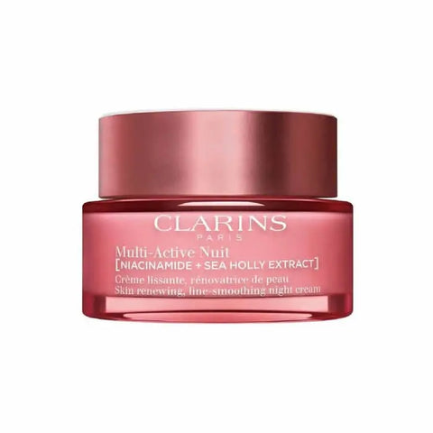 Clarins Multi-Active Night Cream for all skin types in 50ml jar, displayed with its packaging and product label.