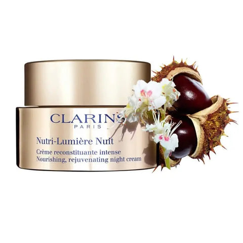 Clarins Nutri-Lumière Night Cream in a 50ml jar, nourishing and rejuvenating skincare for glowing skin at night.